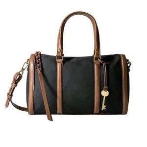 Fossil Kendall Black Canvas Satchel Handbag
